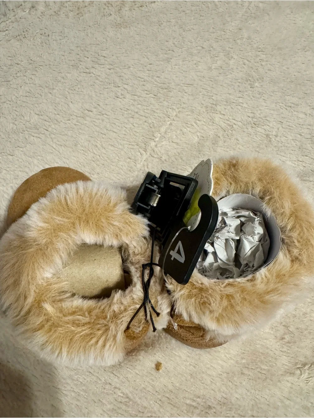 Cozy Faux Fur Cuff Kids Boots - Tan